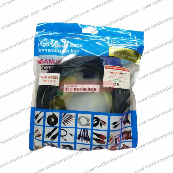 Kabel VGA SanurPro VGA Cable 3M 15 Pin Gold Plated