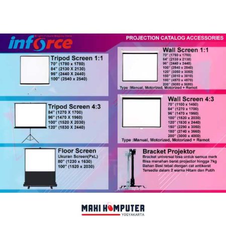 Inforce 100" 1:1 Manual Tripod Screen Projector Layar Proyektor - Gambar 2