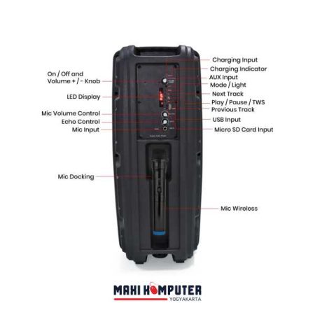 Simbadda CST 28N 30W RMS FM / Bluetooth / USB / AUX / TF / Mic RGB Display Outdoor TWS Speaker - Gambar 4