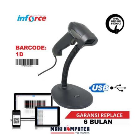 Inforce F20 + Stand 1D Ergonomic Design USB Wired Barcode Scanner - Gambar 2