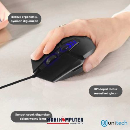 Unitech V8 1200 DPI 6 Buttons RGB Ergonomic Design Wired Gaming Mouse - Gambar 3