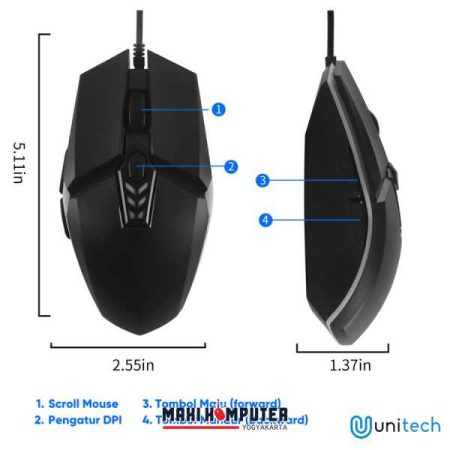 Unitech V8 1200 DPI 6 Buttons RGB Ergonomic Design Wired Gaming Mouse - Gambar 5