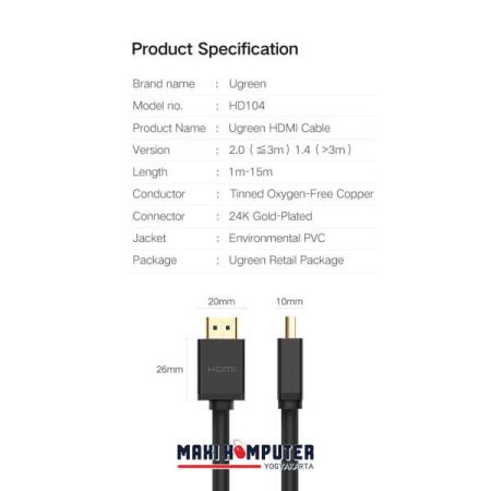 Ugreen 4K UHD 3D 60Hz HDMI 2.0 Cable 5M Gold Plated Kabel HDMI - Gambar 5