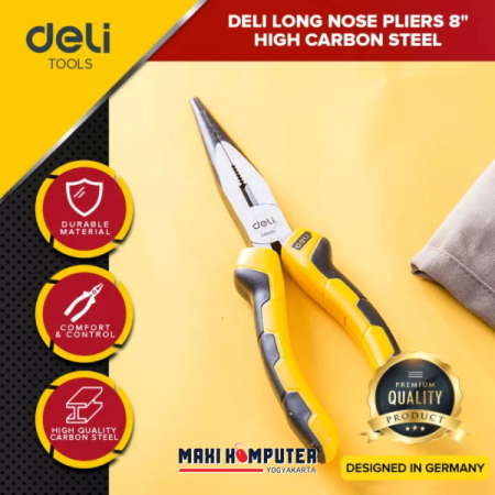 Deli DL210X 8" Long Nose Plier Durable Material PVC Handle Tang Lancip - Gambar 2