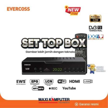 Evercoss STB MAX Full HD 1080P DVB-T2 Digital TV Receiver Set Top Box - Gambar 2